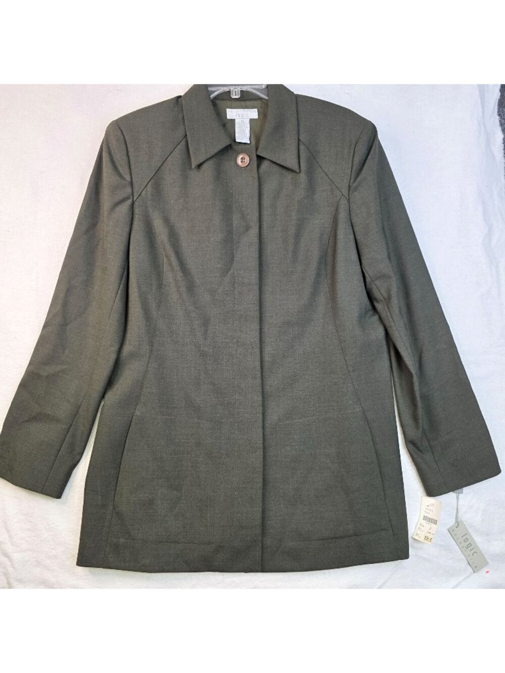 August Silk Logic Wool Blend Blazer 12 Green Minimalist Office Career Academia
